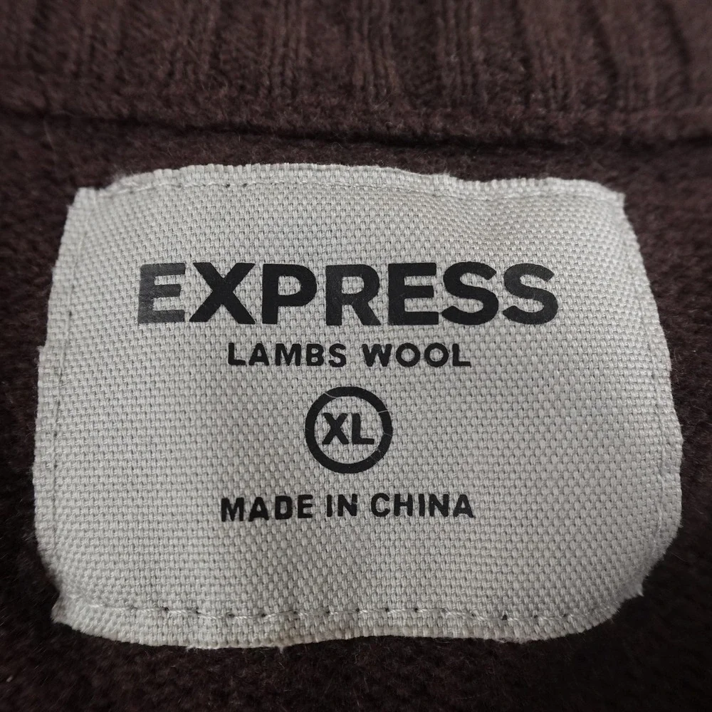 Express Sweater Mens XL Brown Lambswool V Neck Knit Pullover Cozy Warm‎ Grandpa